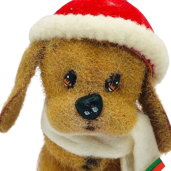 VTG Flocked Dingo Dog UNION WADDING CO SYDNEY CRITTER SITTER NOEL Xmas ORNAMENT - Picture 2 of 7
